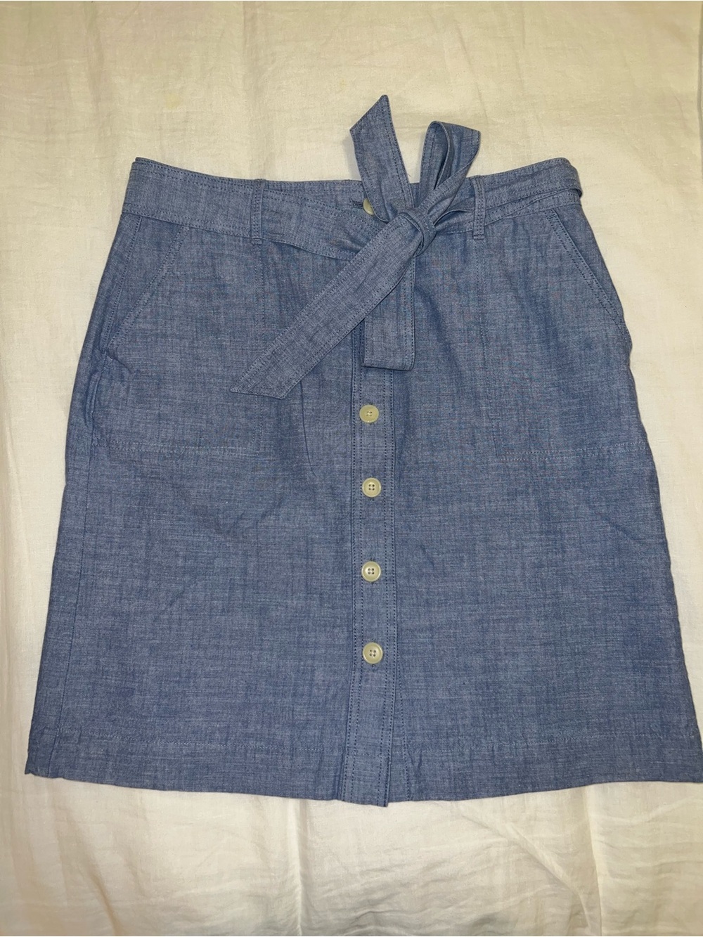 Talbots Button-Down Denim Skirt Size 10 100% Cotton Tie Waist Like New